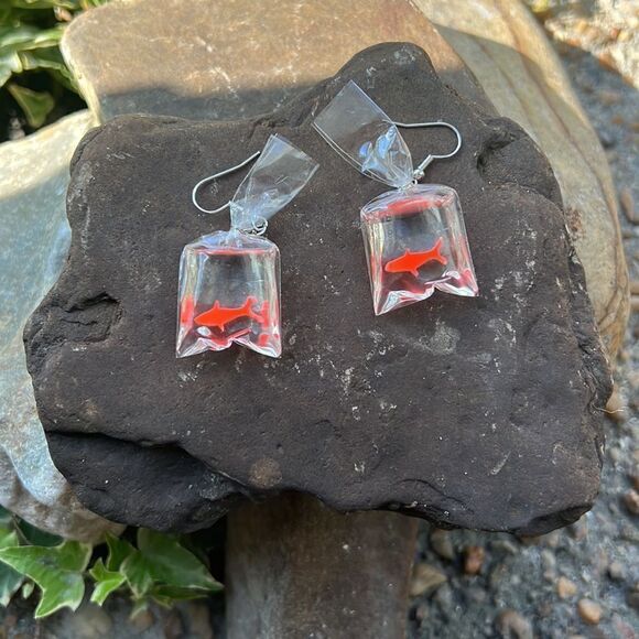 NEW! Resin Candy Goldfish Earrings Unique Artsy - Picture 3 of 5